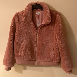 Loft Faux Fur Pink Winter Bomber Coat Size XL women’s NWT